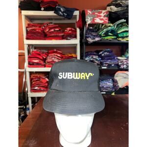 Vintage Subway Hat Food Restaurant Black Logo Promo Snapback Cap Headwear VTG
